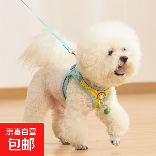 Vest type dog leash, small dog Bichon Teddy special harness, adjustable dog leash for outdoor use, yellow and green (with 1.5 meters long simple flat rope) M (recommended for cute pets weighing 6-10 Jin Jin is equal to 0.5 kg)