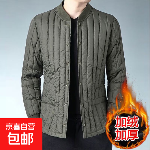 Winter middle-aged and elderly men's velvet cotton-padded school uniform artifact warm lining cotton-padded jacket daddy's inner cotton-padded jacket Army green lining natural velvet XL 95-112Jin Jin equals 0.5 kg