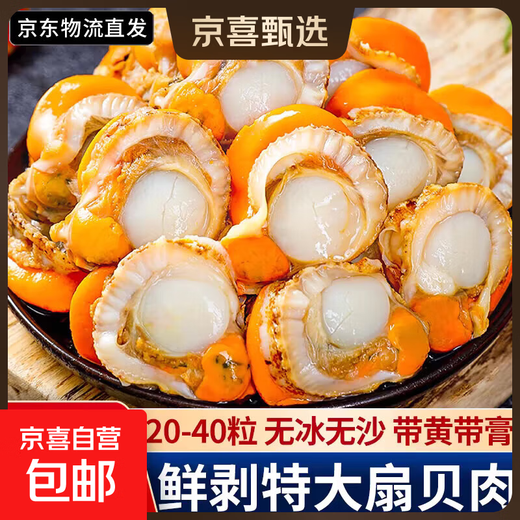 New arrival, extra large scallop meat, pure wild-caught fresh scallops, frozen seafood, kept fresh with ice, scallop meat 400g*1