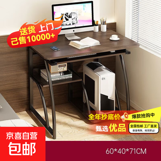 Computer desk simple small apartment home desktop rental house bedroom office dedicated simple modern bedside desk basic shelf style 60*40cm black walnut color