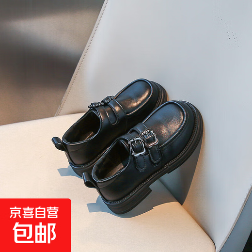 Children's Leather Shoes 2025 Spring and Autumn New Girls Black Soft Soled Casual Shoes Student Performance Dance Princess Single Shoes Black 36 (Inner Length Approximately 21.8cm)