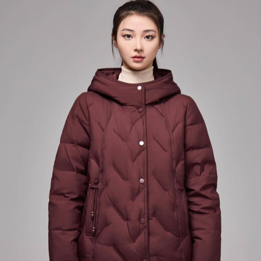 Kaimushi5057 Mom's New Winter Down Jacket Women's Short Hooded Medium Thick Jacket Angora Red 2XL 135-150