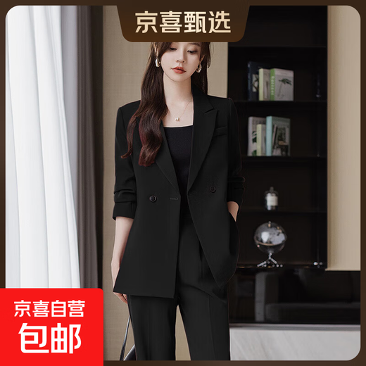 High-end suit suit for women 2025 new spring fashion temperament goddess style casual suit jacket two-piece set black jacket + B168# trousers XL (recommended 108-118 Jin Jin equals about 0.5 kg)