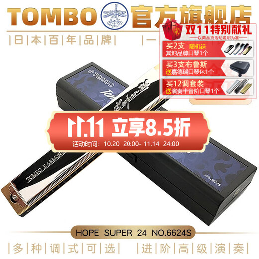 Tongbao Japanese 24-hole polyphonic harmonica in C key for students, adults, professional performance-level instruments, beginners' entry 6624S in C key - recommended for beginners