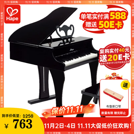 Hape(德国)音乐启蒙玩具艺术培养入门30键钢琴典雅黑男女孩礼物E0320