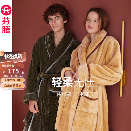 Fenton autumn and winter new thickened flannel couple nightgown women's winter long coral velvet bathrobe men's pajamas home clothes