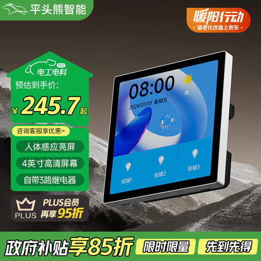 Ours à tête plate PTX-AK écran de commande central ultra-mince commutateur d'écran intelligent blanc haute définition connecté à l'application Mijia tactile plein écran