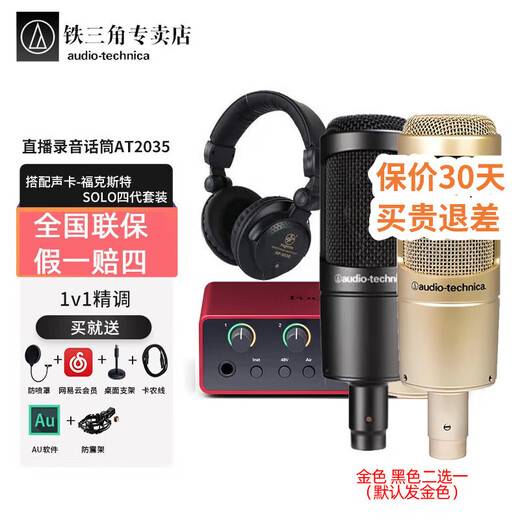 Audio-Technica AT2035 professional condenser microphone, computer live broadcast of karaoke, dubbing, audiobook, voice hall professional recording microphone at2035+Focus solo4+ free 1v1 tuning
