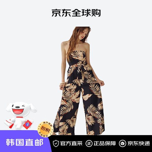 VIKINI VENDER SWIM WEAR & BEACH WEAR Koreanischer Direktmailing-Pflanzendruck, breite Version, römischer Overall, Geschenke für Männer und Frauen, Schwarz