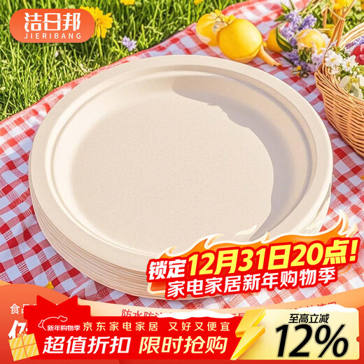 Jie Ri Bang Disposable Dinner Plate 50 Pack Food Grade Sugarcane Pulp Dinner Bowl Plate Paper Plate Bowl Tableware Home Commercial