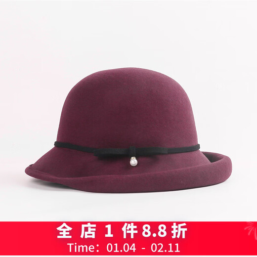 EE new autumn and winter wool hat, elegant, fashionable and versatile warm hat for women, burgundy M (56-58cm)