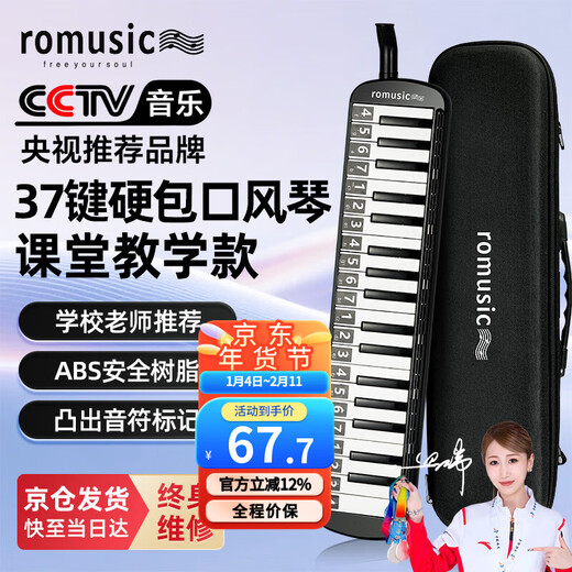Romusic mouth organ, 37-key EVA hard-packed mouth organ for primary school students, children's beginner playing instrument, black