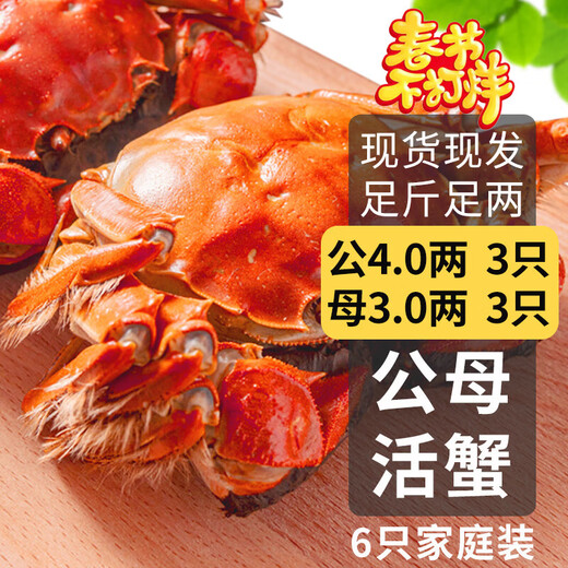 Live crabs, dried hairy crabs in stock, male crabs 4.0, two female crabs 3.0, 6 pcs, 3 pairs, fresh crabs, aquatic New Year's goods, seafood gift boxes sent directly from the source