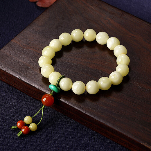 Ouchini Natural Baltic White Nectar Bracelet Unoptimized Full Honey Round Beads Beeswax Amber Bracelet for Women Now Weared and Made
