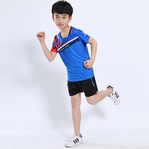 Quick-drying children's badminton suits for boys and girls short-sleeved summer primary and secondary school students table tennis uniforms training uniforms team sportswear competition team uniforms running clothes shorts group purchase printing children's clothing 3880 blue (same style for men and women) adult code (please consult customer service)