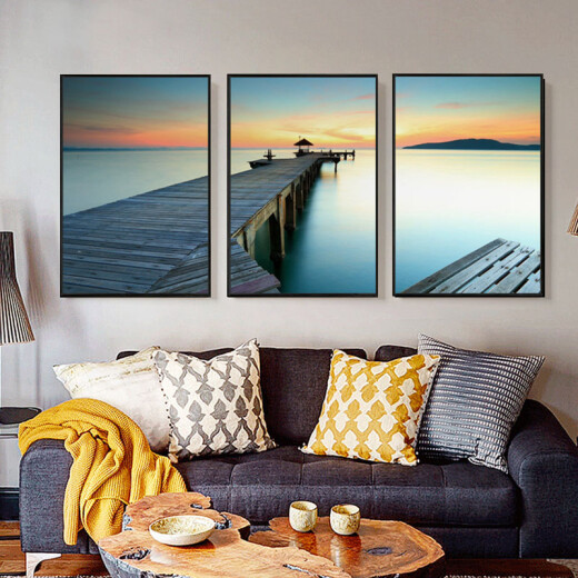 Cuttlefish decorative painting triptych 60*80 Fisherman's Wharf 3187 sea view coastal pier decoration hanging painting living room dining room bedroom sofa background wall hanging painting simple lake scenery mural