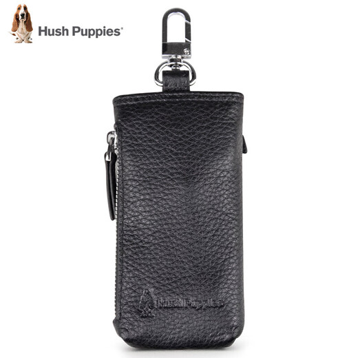 暇步士（Hush Puppies）男士钥匙包真皮时尚头层牛皮钥匙扣多功能软皮锁匙包钥匙包男 黑色