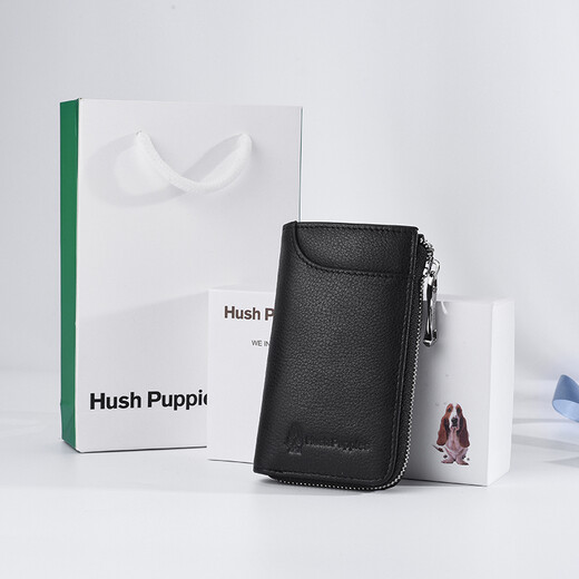 Hush Puppies key bag men's ID bag bank card access control card two-in-one genuine leather card bag portable key chain storage bag black HC-1811007W-577
