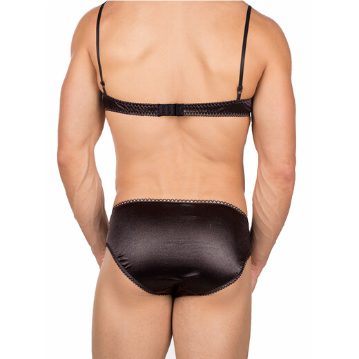 CHILIROSE CD transvestite cross-dressing sexy underwear bra men's sexy underwear lace thong small chest transparent bra garter belt stockings set mysterious black (single underwear) 75A (90-125Jin Jin equals 0.5kg, 162-174cm)