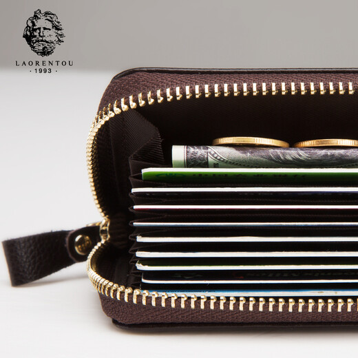 Old man's head men's card holder multifunctional genuine leather wallet first layer cowhide simple large capacity coin purse multiple card slots youth card holder 321J005L9A black