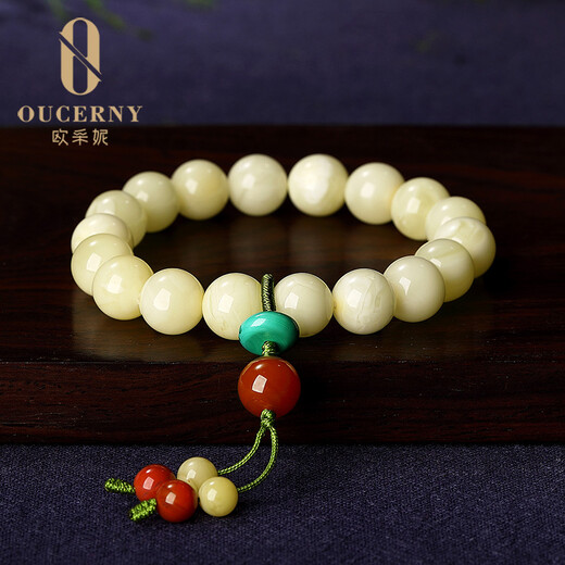 Ouchini Natural Baltic White Nectar Bracelet Unoptimized Full Honey Round Beads Beeswax Amber Bracelet for Women Now Weared and Made