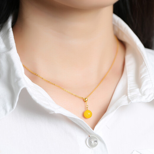 MUJUE beeswax pendant pearl chicken oil yellow honey amber round bead clavicle chain women's necklace