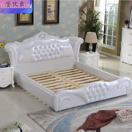 European style leather bed solid wood princess double bed 2 meters 2.2 large bed wedding bed master bedroom modern soft bed European style solid wood leather bed 1800mm*2000mm