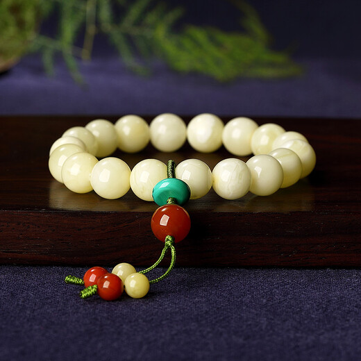 Ouchini Natural Baltic White Nectar Bracelet Unoptimized Full Honey Round Beads Beeswax Amber Bracelet for Women Now Weared and Made