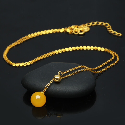 MUJUE beeswax pendant pearl chicken oil yellow honey amber round bead clavicle chain women's necklace