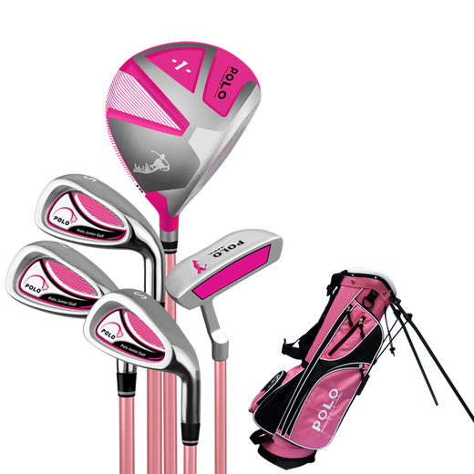 POLO GOLF children's golf clubs, beginner's set of clubs for boys and girls, with stand bag, 3-12 years old, complete set of 5 pieces, pink, 3-5 years old