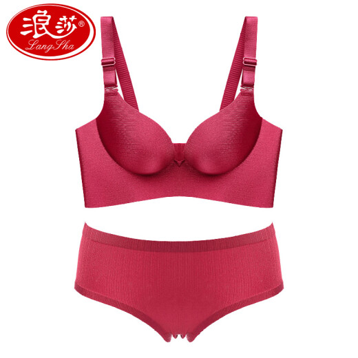 Langsha Bra Women's Sexy Glossy Seamless Push-Up Side Breast Bra Panties Set Elegant Red 38/85B