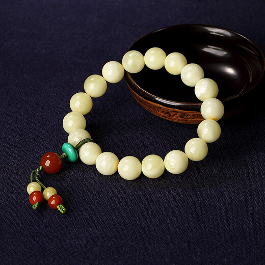 Ouchini Natural Baltic White Nectar Bracelet Unoptimized Full Honey Round Beads Beeswax Amber Bracelet for Women Now Weared and Made
