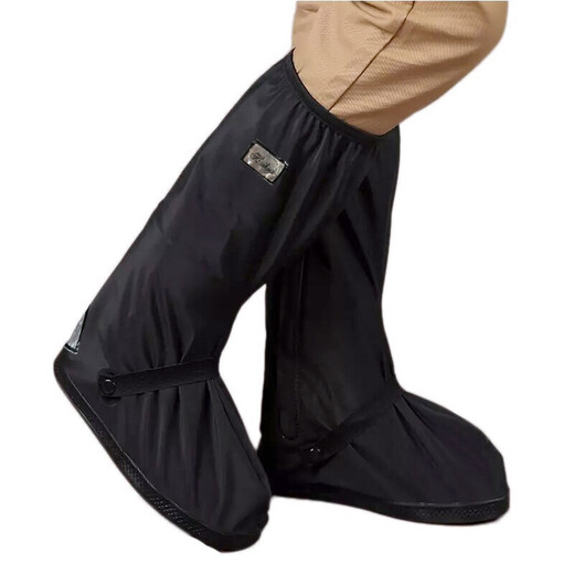 JAJALIN rain-proof shoe covers, high-tube waterproof shoe covers, thickened wear-resistant, sand-proof, men's and women's cycling non-slip rain boots, black XL size