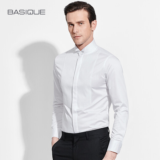 Yuanben Frühling Swallow Kragenhemd Herren Langarm Slim Bräutigam formelles Kleid reines Baumwollhemd Weiß weiß M.