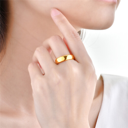 Jin Shixi 999 Pure Gold Aperture Ring Gold Flat Smooth Living Ring Xuanyuan Ring Couple Ring Smooth Ring Gold Weight 4.22g