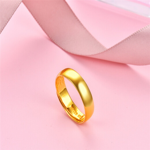 Jin Shixi 999 Pure Gold Aperture Ring Gold Flat Smooth Living Ring Xuanyuan Ring Couple Ring Smooth Ring Gold Weight 4.22g