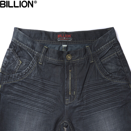 BILLION纯棉直筒牛仔裤男秋冬季厚款合体中腰时尚潮流复古休闲裤子13067 深蓝色 厚款 30