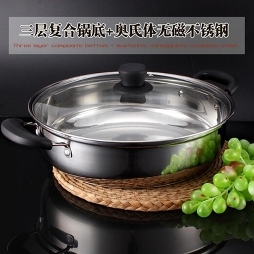 Guangdong Kaide Stainless Steel Thickened Soup Cooker Gas Induction Cooker Universal Hot Pot Bacteria Double-eared Boiling Water Boiling Pot Gas 28cm Pot Single Base
