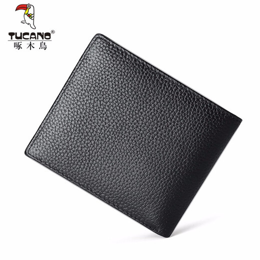 
Woodpecker (TUCANO) wallet for men short real top leather wallet horizontal men's wallet practical Valentine's Day gift for boyfriend and husband 4973A black