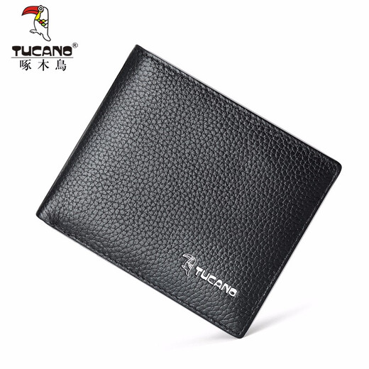 
Woodpecker (TUCANO) wallet for men short real top leather wallet horizontal men's wallet practical Valentine's Day gift for boyfriend and husband 4973A black