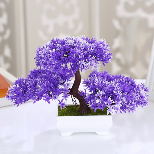 Home artificial flower set green plant bonsai fake flower potted decoration living room dining table wine cabinet decoration ornaments cloud pine purple