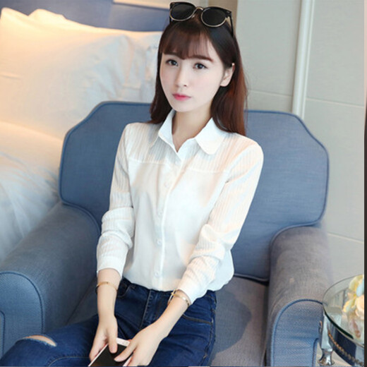 JOYOFJOY Korean style cotton slim literary white shirt Japanese style small fresh solid color long-sleeved shirt for women JWCC178240 round neck white M