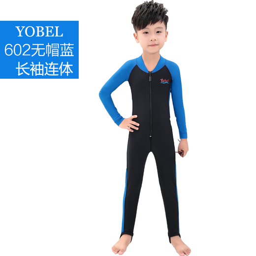 Children's swimsuit, sun protection swimsuit, teenagers, middle and large children, boys and girls, surfing and snorkeling suit, sun protection one-piece swimsuit, winter swimming training, warm swimsuit 602 black and blue L 125-135CM