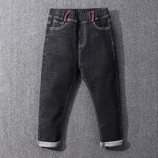 TIANSI boys' jeans in autumn and winter new style children's long trousers, stylish and casual Korean style trendy medium and large children's school pants 018 plus velvet and thickened [loose/elastic] 150 yards_recommended height 140-150cm