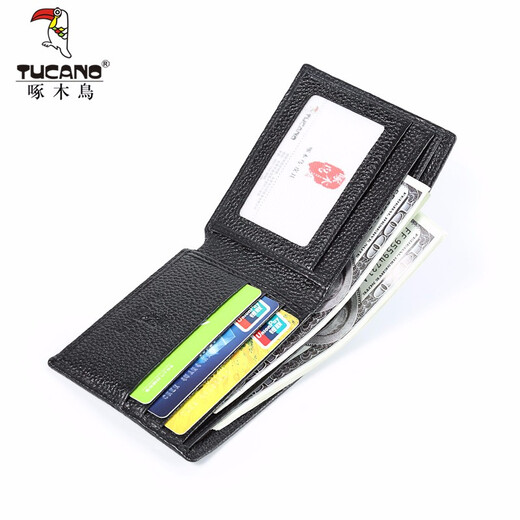 
Woodpecker (TUCANO) wallet for men short real top leather wallet horizontal men's wallet practical Valentine's Day gift for boyfriend and husband 4973A black
