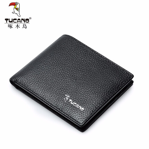 
Woodpecker (TUCANO) wallet for men short real top leather wallet horizontal men's wallet practical Valentine's Day gift for boyfriend and husband 4973A black