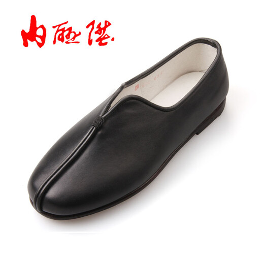 内联升 老北京布鞋 老字号传统手工镶芯底 男牛皮夹鞋7170A 黑色 40