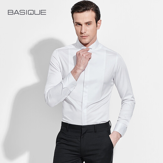 Yuanben Frühling Swallow Kragenhemd Herren Langarm Slim Bräutigam formelles Kleid reines Baumwollhemd Weiß weiß M.