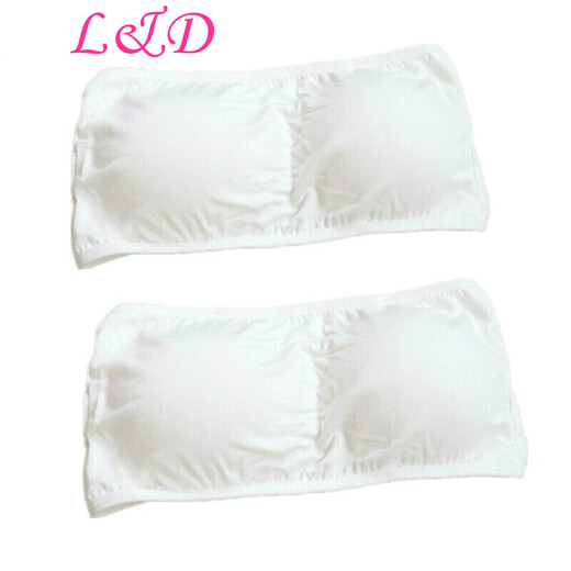 Lingdeng tube top bra for women with padded chest, strapless bra, anti-exposure, solid color cotton, girl student base, small bust, two pieces (white + white), one size fits all, recommended weight 85-125 Jin Jin equals 0.5 kg