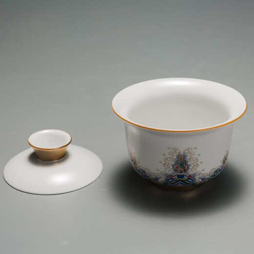 Rongshantang enamel colored bubble tea cup ceramic master cup single cup tea cup fair cup lid bowl tea washing pot holder teapot Kung Fu tea set gold wire enamel pot holder + lid bowl set